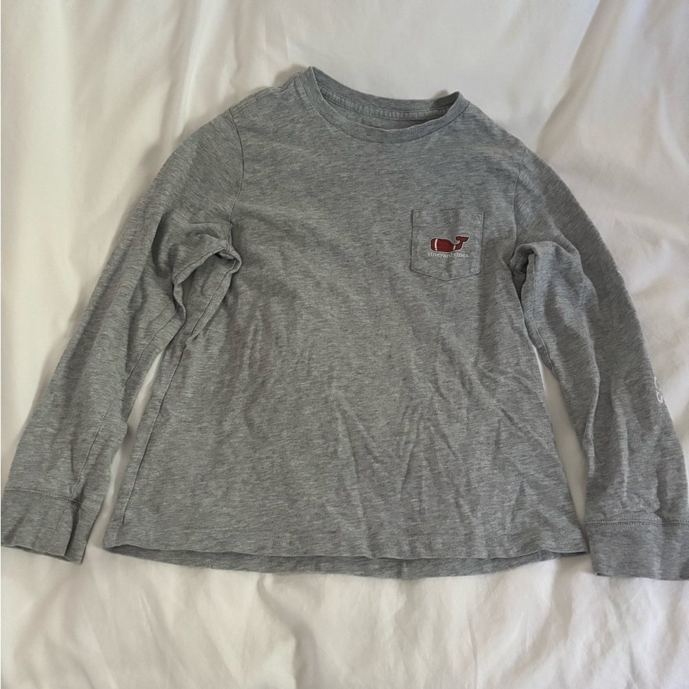 Vineyard Vines Gray Football Long Sleeve Kids Tee
